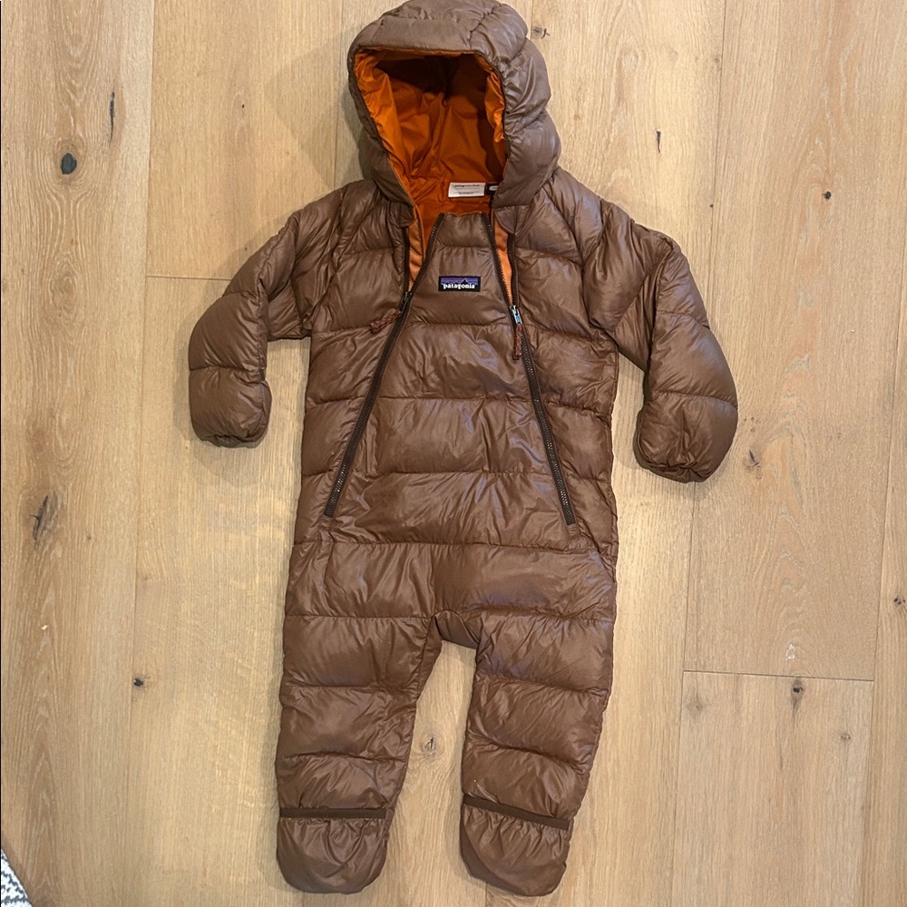 Patagonia Brown Infant Down Bunting with Orange Lining
